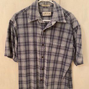Orvis blue plaid short sleeve button down shirt